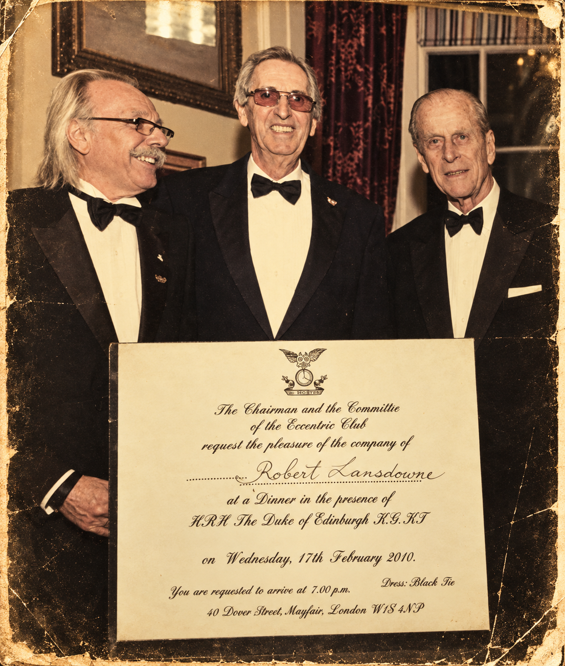Mr Cobbs receiving an invitation to an Eccentric Club dinner held in the presence of HRH The Duke of Edinburgh